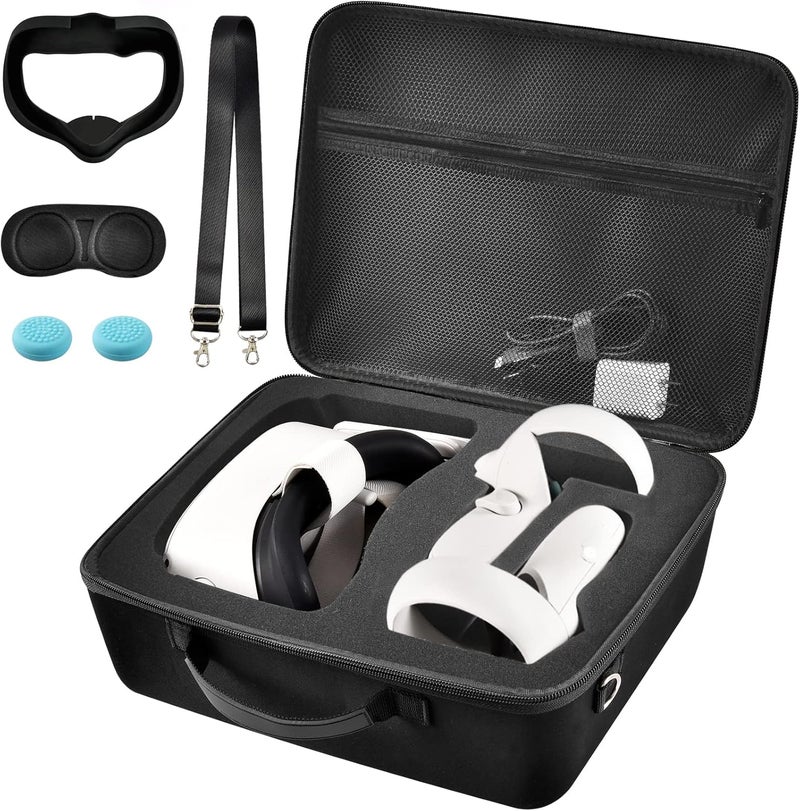 Comecase Hard Carrying Case for Meta Quest 3s/ Quest 3/ for Oculus Quest 2 Official Original/Elite Strap VR Headset and Controller Accessories, Portable Travel Storage Bag for Home, Outdoor - Black - Image 1